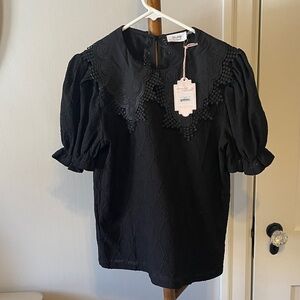 Black Blouse with Lace Collar